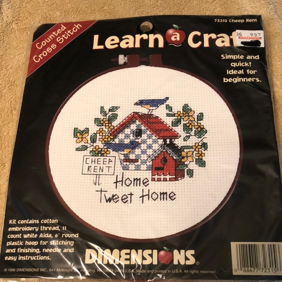 Dimensions Counted Cross-Stitch 72315 CHEEP RENT HOME TWEET HOME 6" Round - Picture 1 of 4